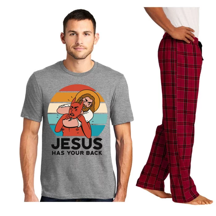 Jesus Has Your Back Fighting Devil Retro Sunset Pajama Set