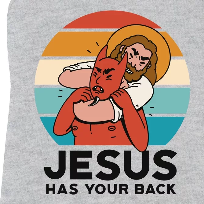 Jesus Has Your Back Fighting Devil Retro Sunset Women's Racerback Tank