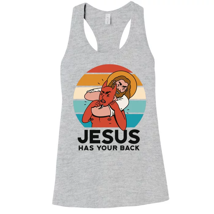 Jesus Has Your Back Fighting Devil Retro Sunset Women's Racerback Tank