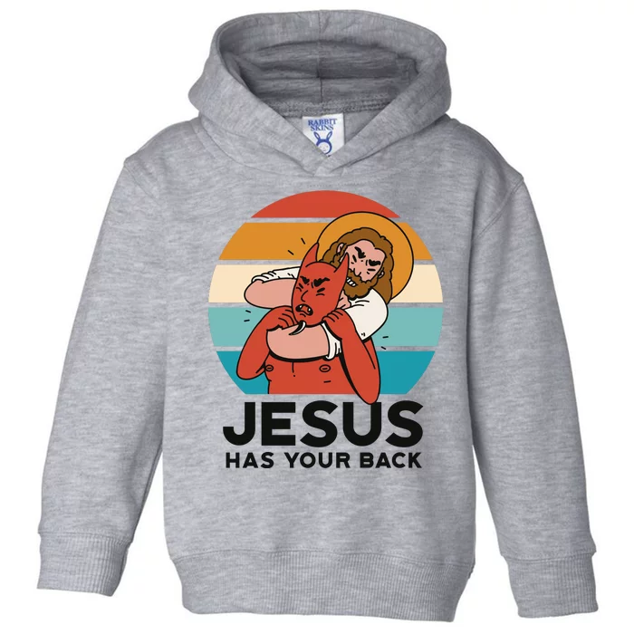 Jesus Has Your Back Fighting Devil Retro Sunset Toddler Hoodie