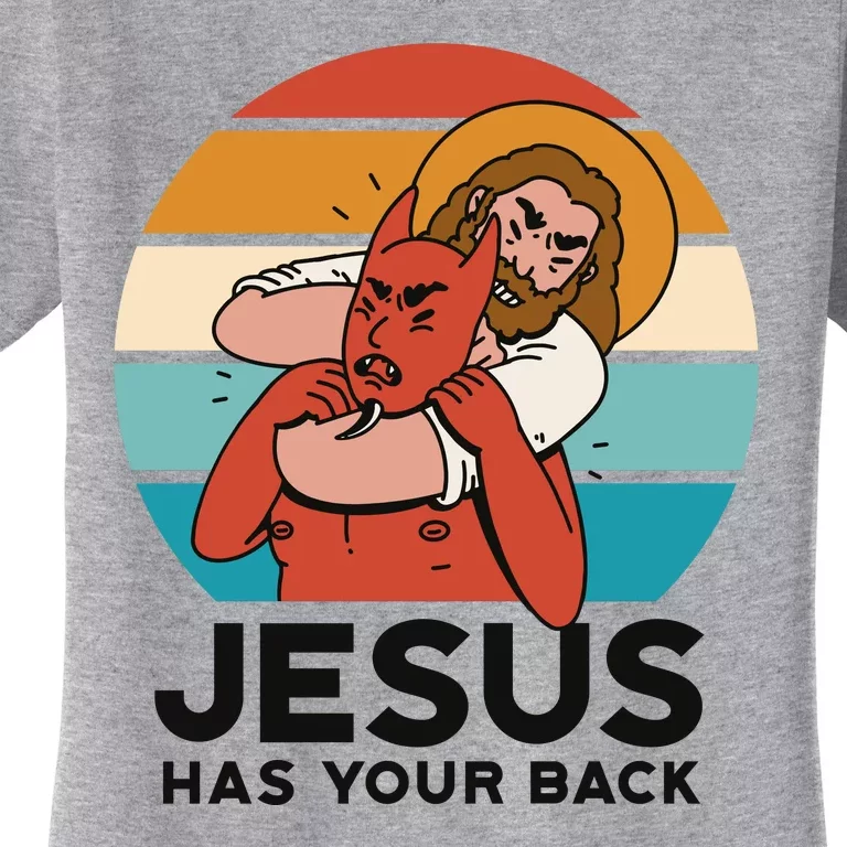 Jesus Has Your Back Fighting Devil Retro Sunset Women's T-Shirt