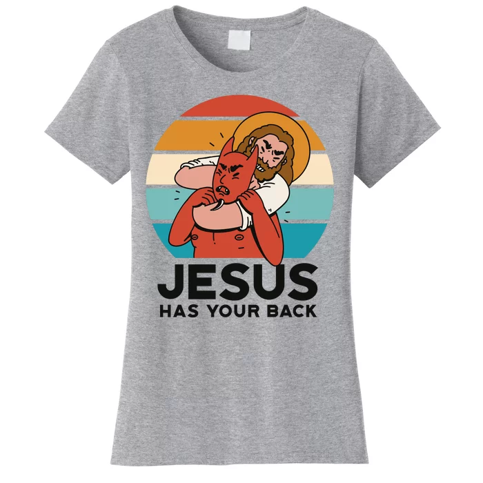 Jesus Has Your Back Fighting Devil Retro Sunset Women's T-Shirt