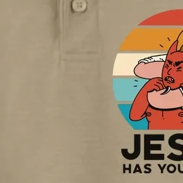 Jesus Has Your Back Fighting Devil Retro Sunset Dry Zone Grid Performance Polo