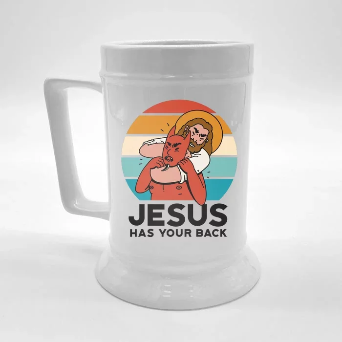 Jesus Has Your Back Fighting Devil Retro Sunset Front & Back Beer Stein