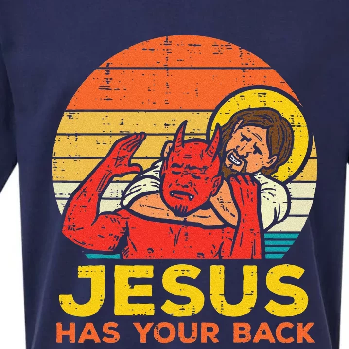 Jesus Has Your Back Jiu Jitsu Retro Christian Sueded Cloud Jersey T-Shirt