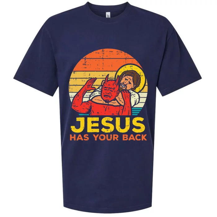 Jesus Has Your Back Jiu Jitsu Retro Christian Sueded Cloud Jersey T-Shirt