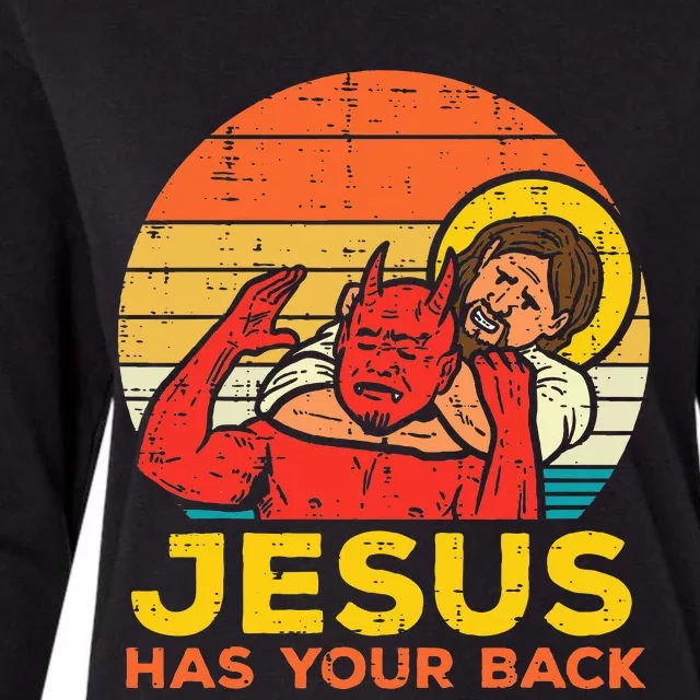 Jesus Has Your Back Jiu Jitsu Retro Christian Womens Cotton Relaxed Long Sleeve T-Shirt