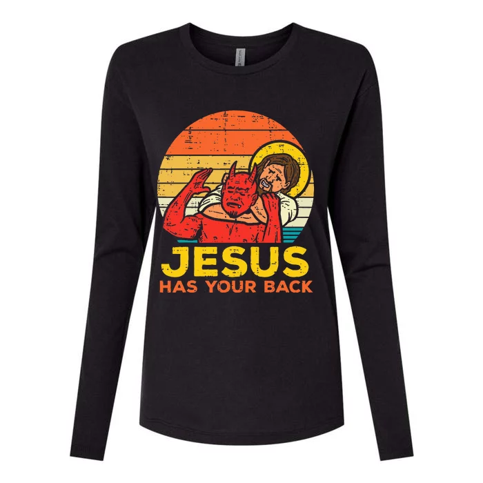 Jesus Has Your Back Jiu Jitsu Retro Christian Womens Cotton Relaxed Long Sleeve T-Shirt