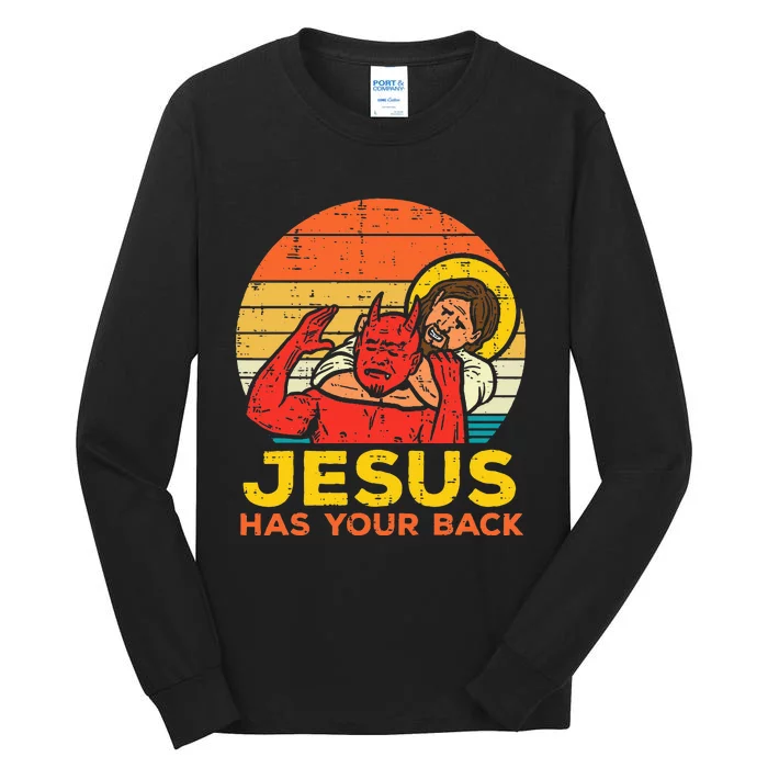 Jesus Has Your Back Jiu Jitsu Retro Christian Tall Long Sleeve T-Shirt