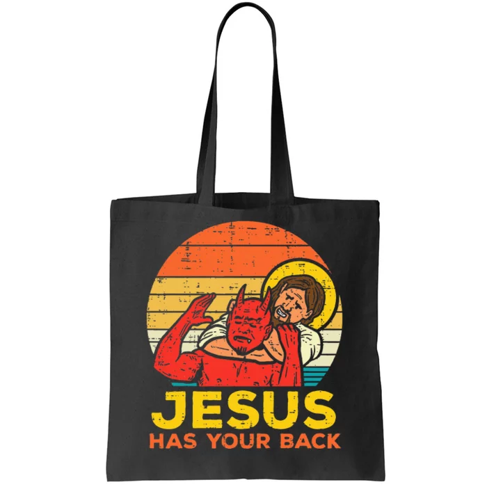 Jesus Has Your Back Jiu Jitsu Retro Christian Tote Bag