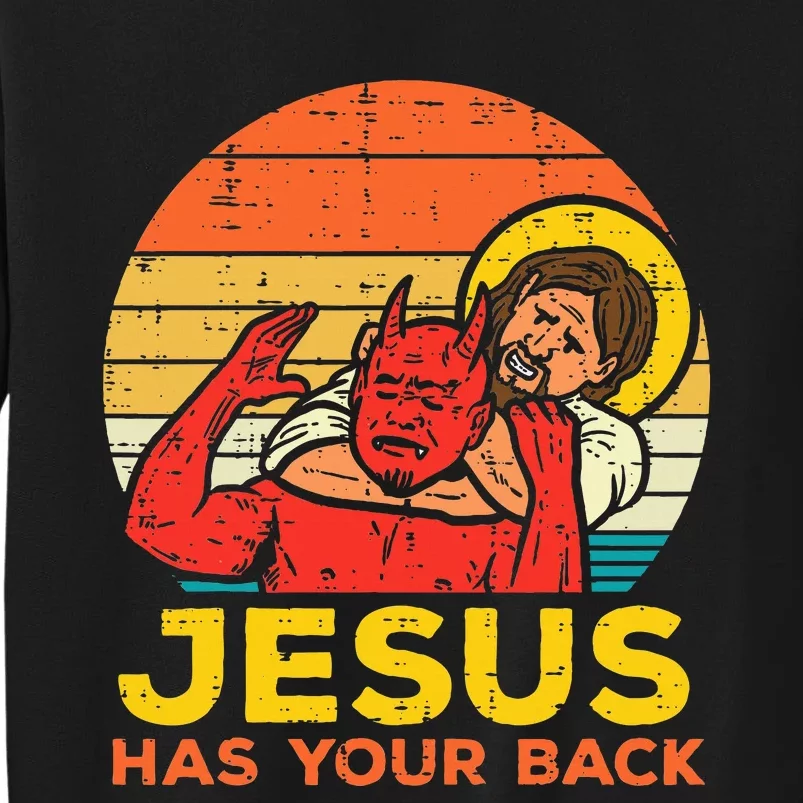 Jesus Has Your Back Jiu Jitsu Retro Christian Tall Sweatshirt