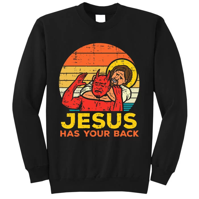 Jesus Has Your Back Jiu Jitsu Retro Christian Tall Sweatshirt