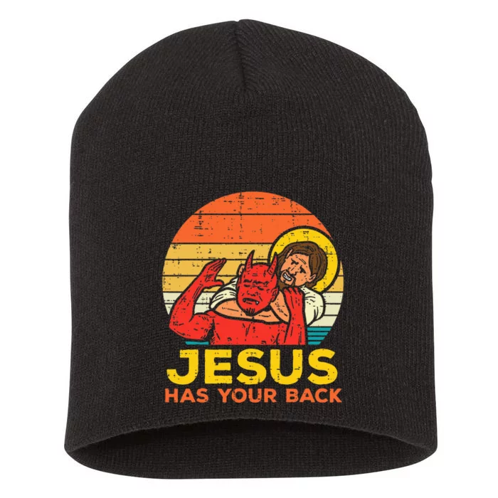 Jesus Has Your Back Jiu Jitsu Retro Christian Short Acrylic Beanie