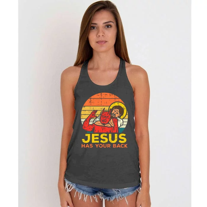 Jesus Has Your Back Jiu Jitsu Retro Christian Women's Knotted Racerback Tank