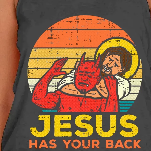 Jesus Has Your Back Jiu Jitsu Retro Christian Women's Knotted Racerback Tank