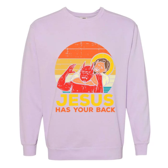 Jesus Has Your Back Jiu Jitsu Retro Christian Women Garment-Dyed Sweatshirt