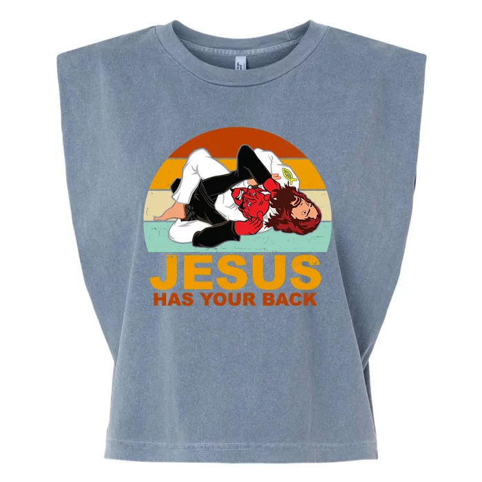 Jesus Has Your Back Fighting Devil Garment-Dyed Women's Muscle Tee