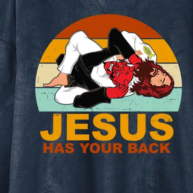 Jesus Has Your Back Fighting Devil Hooded Wearable Blanket