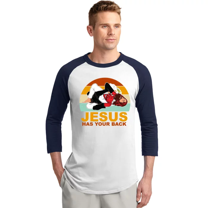 Jesus Has Your Back Fighting Devil Baseball Sleeve Shirt