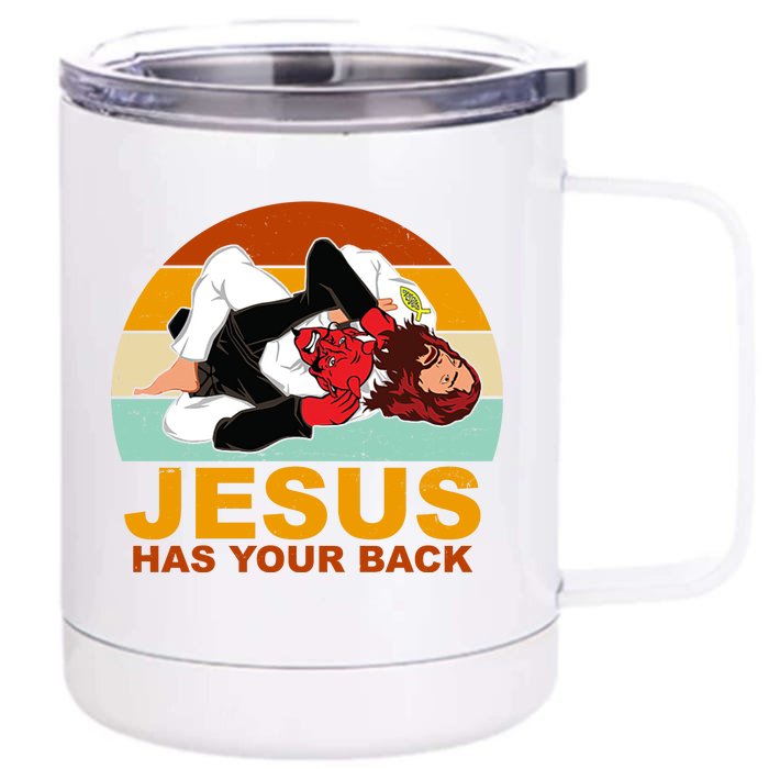 Jesus Has Your Back Fighting Devil Front & Back 12oz Stainless Steel Tumbler Cup