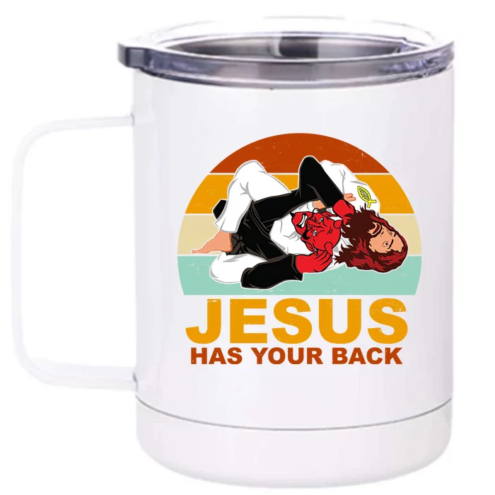 Jesus Has Your Back Fighting Devil Front & Back 12oz Stainless Steel Tumbler Cup