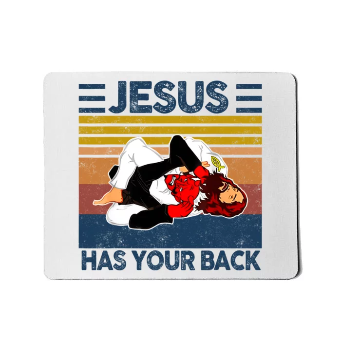 Jesus Has Your Back Vintage JIU JITSU Funny Satan Finished Mousepad