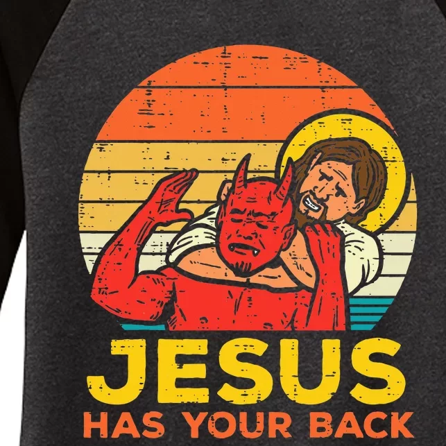 Jesus Has Your Back Jiu Jitsu Retro Christian Women's Tri-Blend 3/4-Sleeve Raglan Shirt