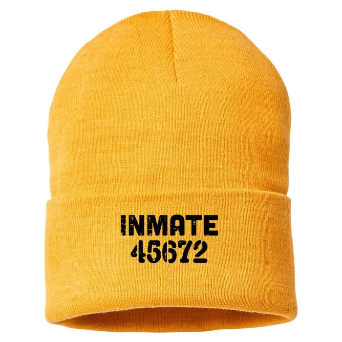 Jail Inmate 45672 Funny Prisoner Halloween Prison Sustainable Knit Beanie