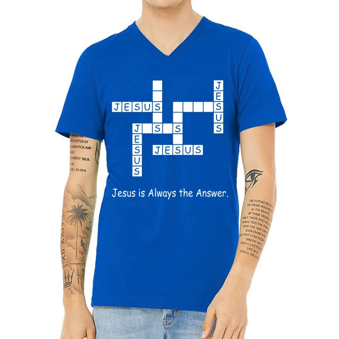 Jesus Is Always The Answer Christianity Crossword V-Neck T-Shirt