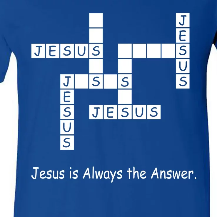 Jesus Is Always The Answer Christianity Crossword V-Neck T-Shirt