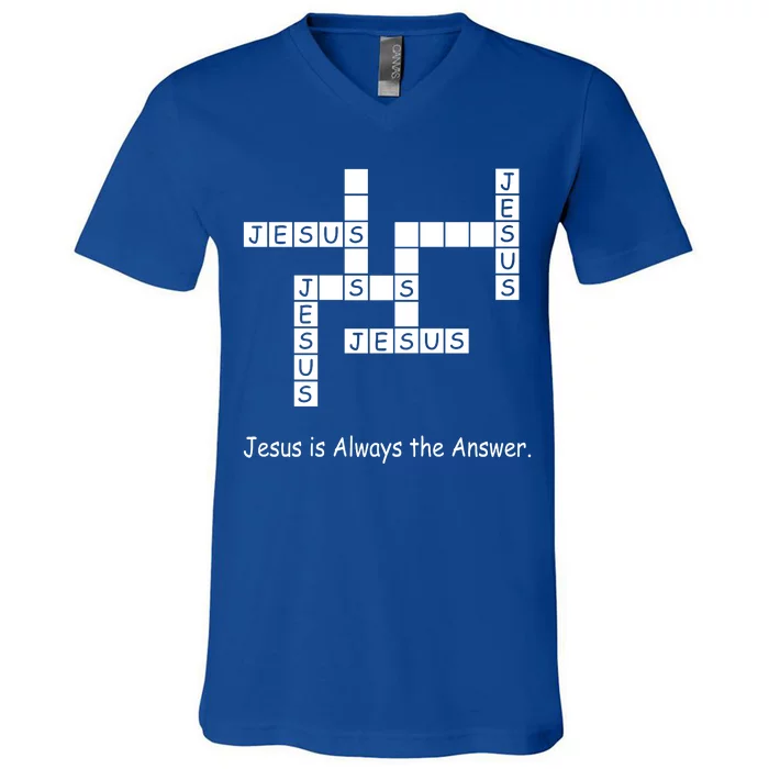 Jesus Is Always The Answer Christianity Crossword V-Neck T-Shirt