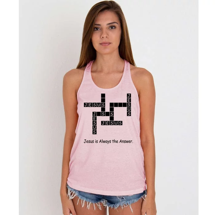 Jesus Is Always The Answer Christianity Crossword Women's Knotted Racerback Tank