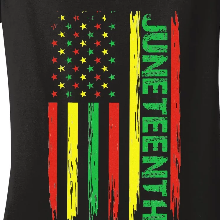 Juneteenth In A Flag For Black History Day Women's V-Neck T-Shirt