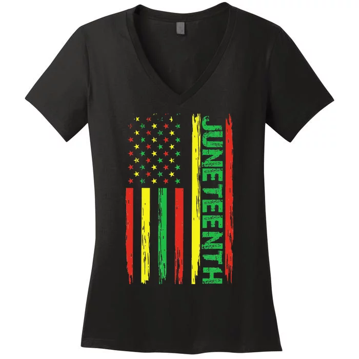 Juneteenth In A Flag For Black History Day Women's V-Neck T-Shirt