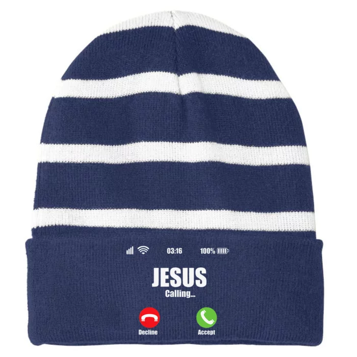 Jesus Is Calling Christian Cross Modern Believe Striped Beanie with Solid Band