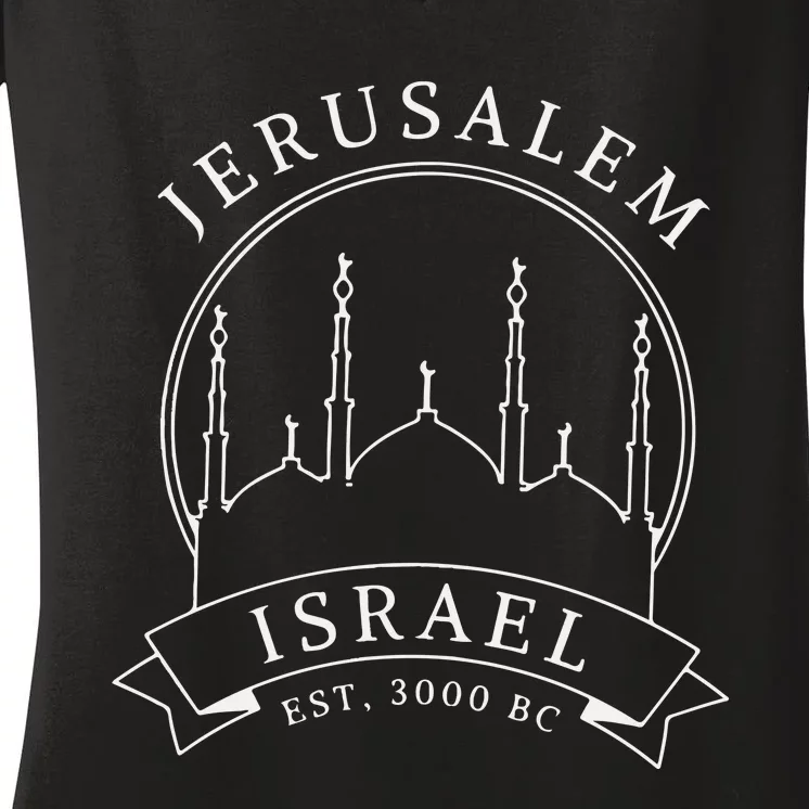 Jerusalem Israel City Jewish Hanukkah Jerusalem Women's V-Neck T-Shirt