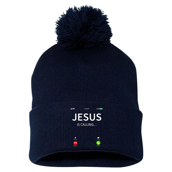 Jesus Is Calling Christian Pom Pom 12in Knit Beanie