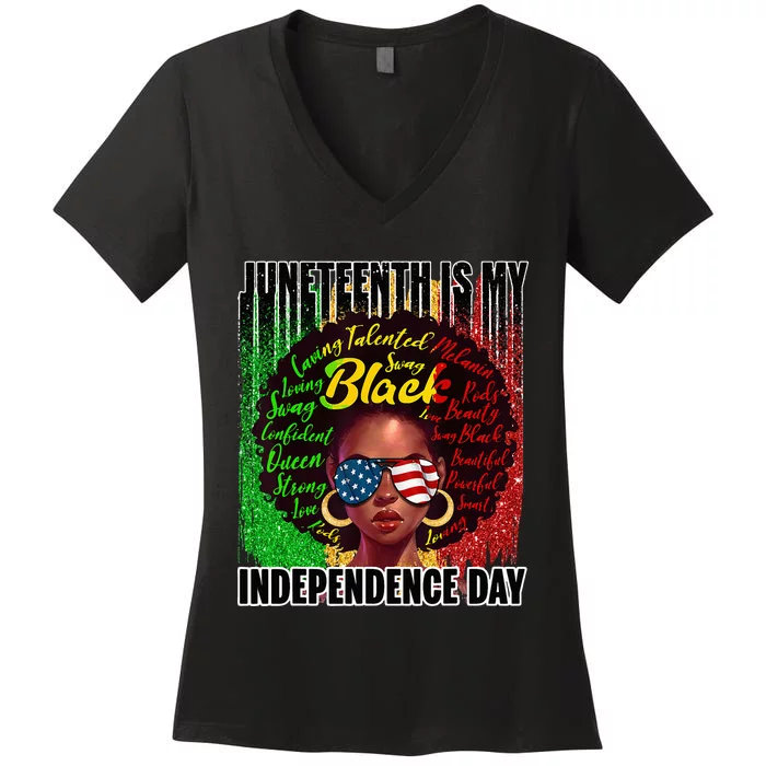 Juneteenth Independence Day Afro Melanin Natural Hair Women's V-Neck T-Shirt