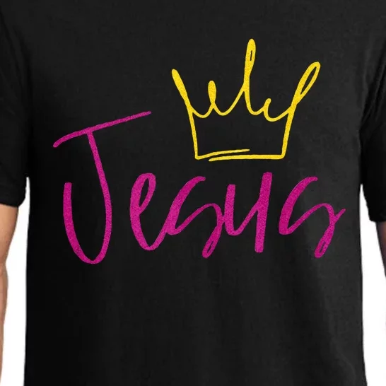 Jesus In Fuchsia Pink Gold Crown Christian Garments Pajama Set