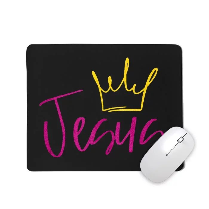 Jesus In Fuchsia Pink Gold Crown Christian Garments Mousepad