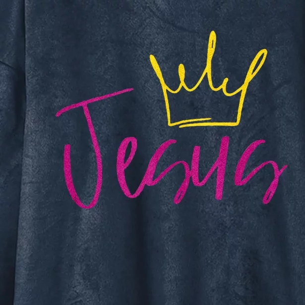 Jesus in Fuchsia Pink Gold Crown Christian Hooded Wearable Blanket