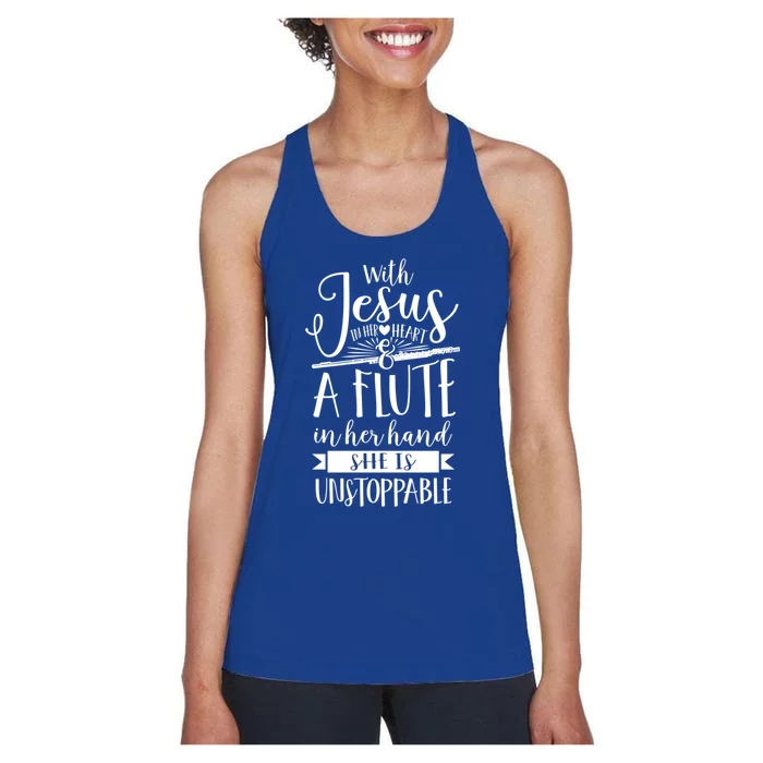 Jesus In Her Heart Flute Is Unstoppable Marching Band Gift Women's Racerback Tank