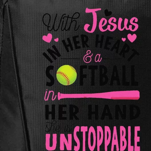 Jesus In Her Heart Softball Hand Funny Pitcher Gift For Her Gift City Backpack