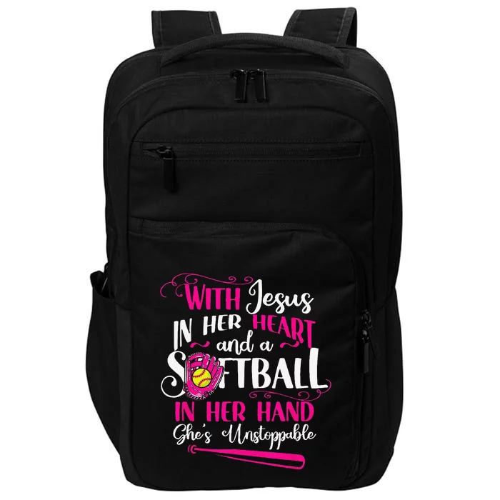 Jesus In Her Heart Softball Hand Funny Pitcher For Her Cute Impact Tech Backpack