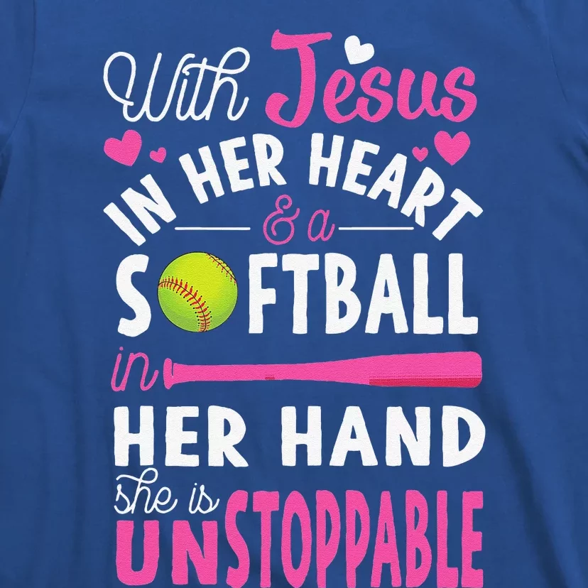 Jesus In Her Heart Softball Hand Funny Pitcher Gift For Her T-Shirt