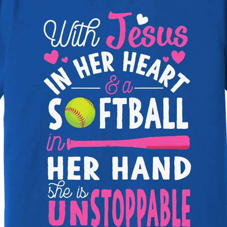 Jesus In Her Heart Softball Hand Funny Pitcher Gift For Her Premium T-Shirt