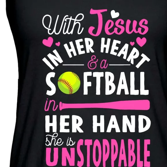 Jesus In Her Heart Softball Hand Funny Pitcher Gift For Her Ladies Essential Flowy Tank