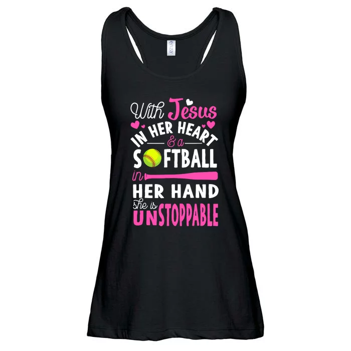 Jesus In Her Heart Softball Hand Funny Pitcher Gift For Her Ladies Essential Flowy Tank