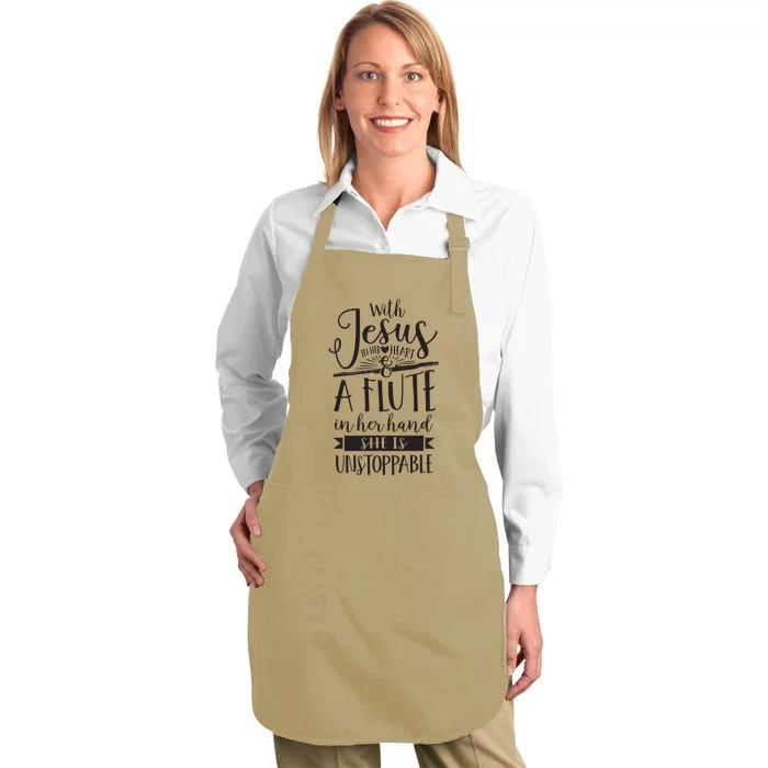 Jesus In Her Heart Flute Is Unstoppable Marching Band Full-Length Apron With Pocket