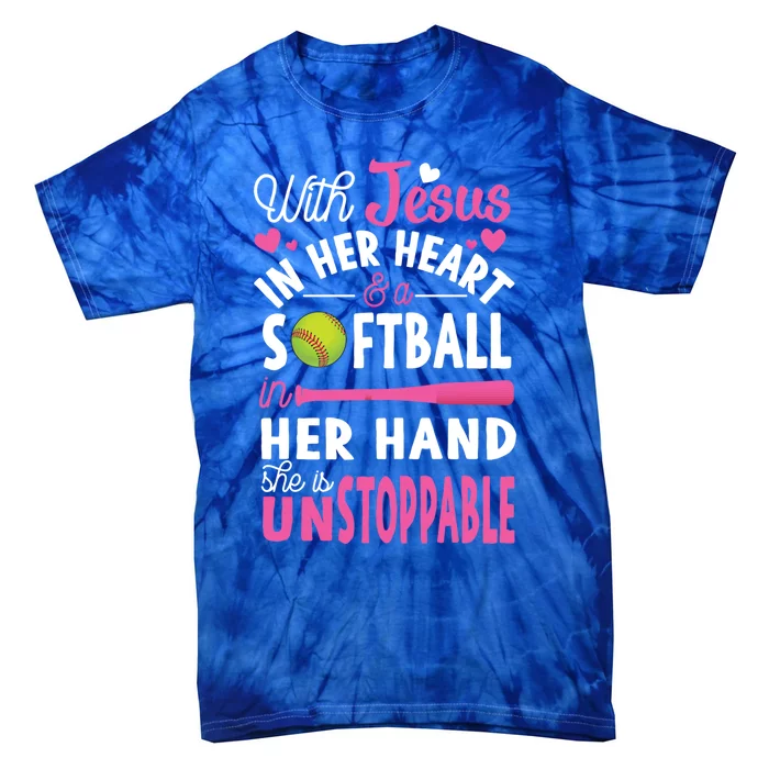 Jesus In Her Heart Softball Hand Funny Pitcher Gift For Her Gift Tie-Dye T-Shirt